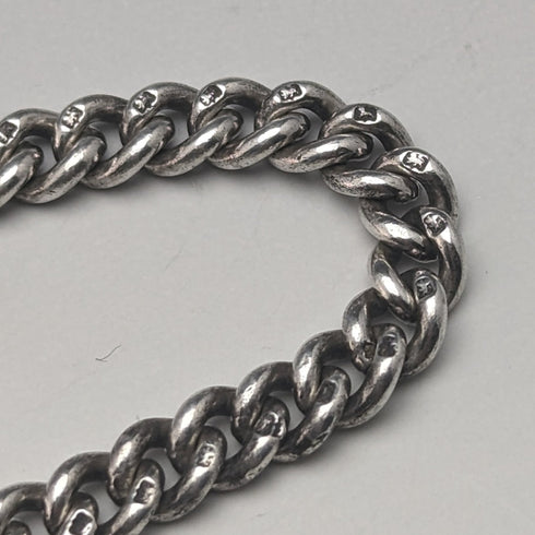 Circa 1910 British Antique Sterling Silver Double Albert Chain 37g Sterling Silver & Amber Fob